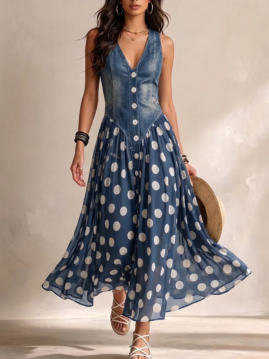 Bianca - Midi Dress in Polka Dot Chiffon