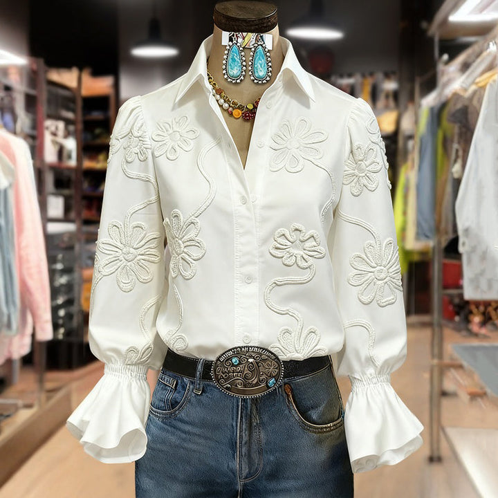 Élora - Casual Blouse with Shawl Collar and Floral Print