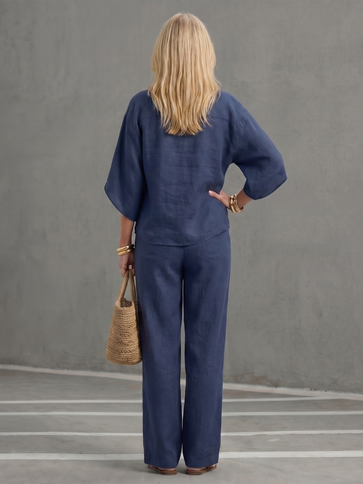 Amity - Button Front Relaxed Tunic Pants Set