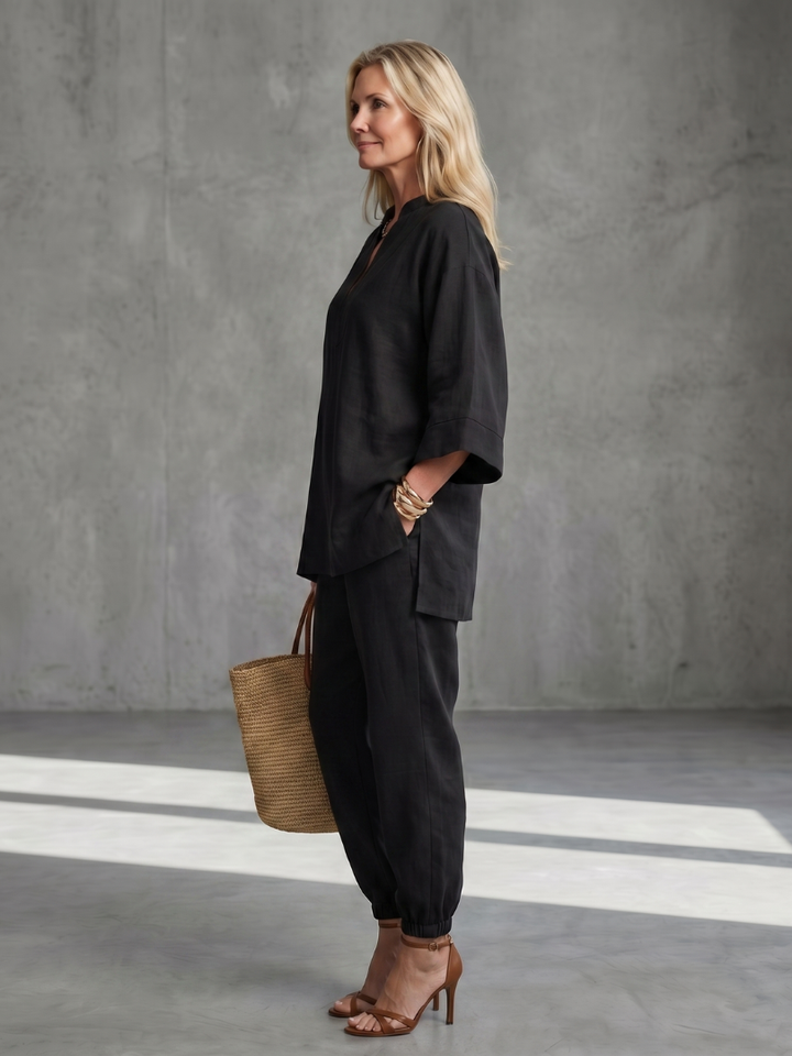 Georgiana - V-Neck Tunic with Gathered Pants Set