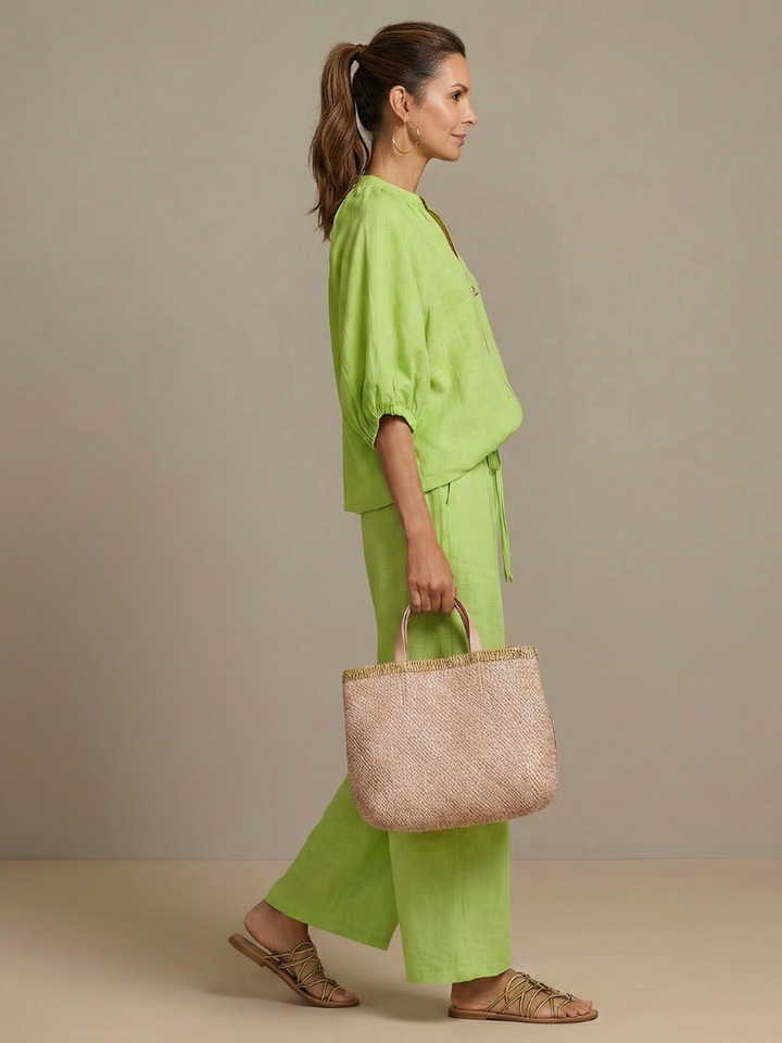 Natalia - Blouson Top with Zipper and Wide Pants Set
