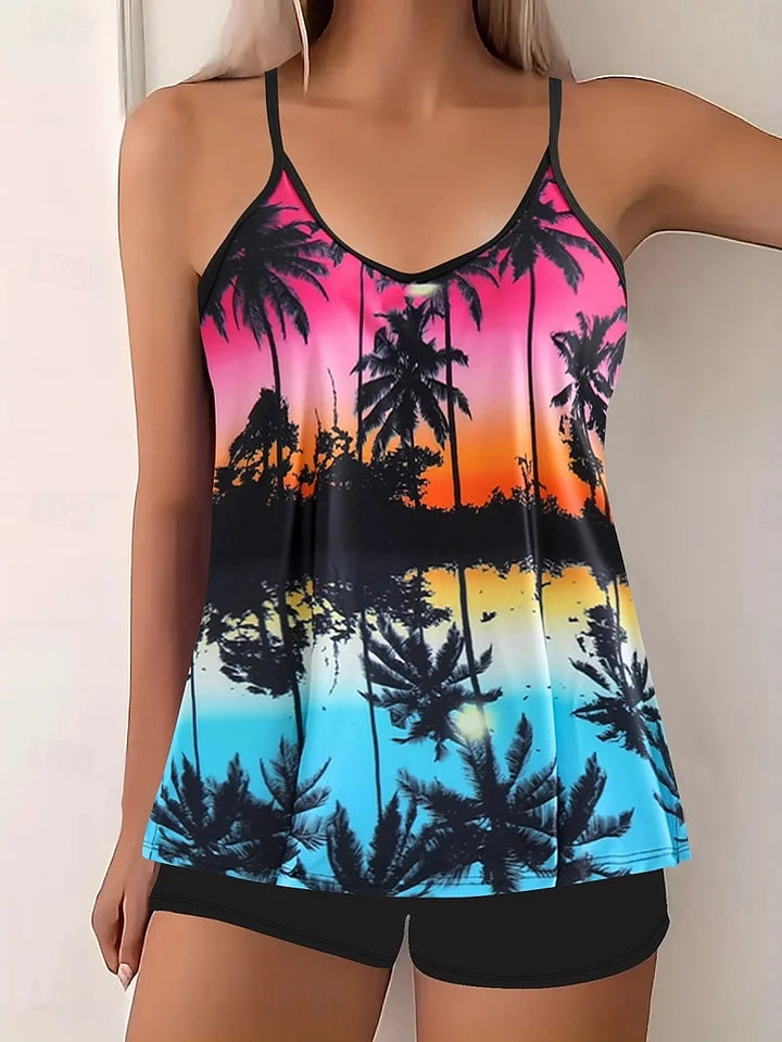 Havana - Tankini set with tropical print and swim shorts