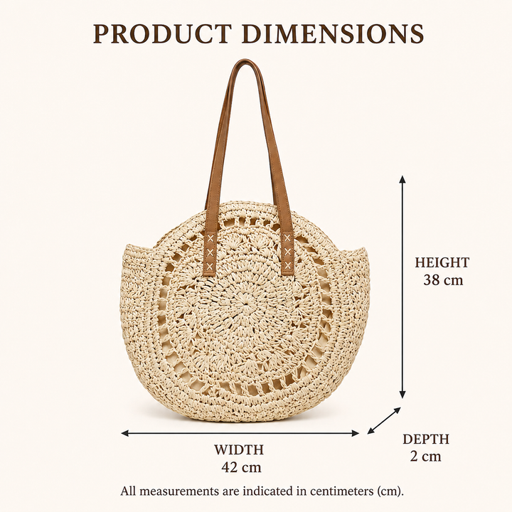 Lisa - Woven Straw Round Bag - Beige