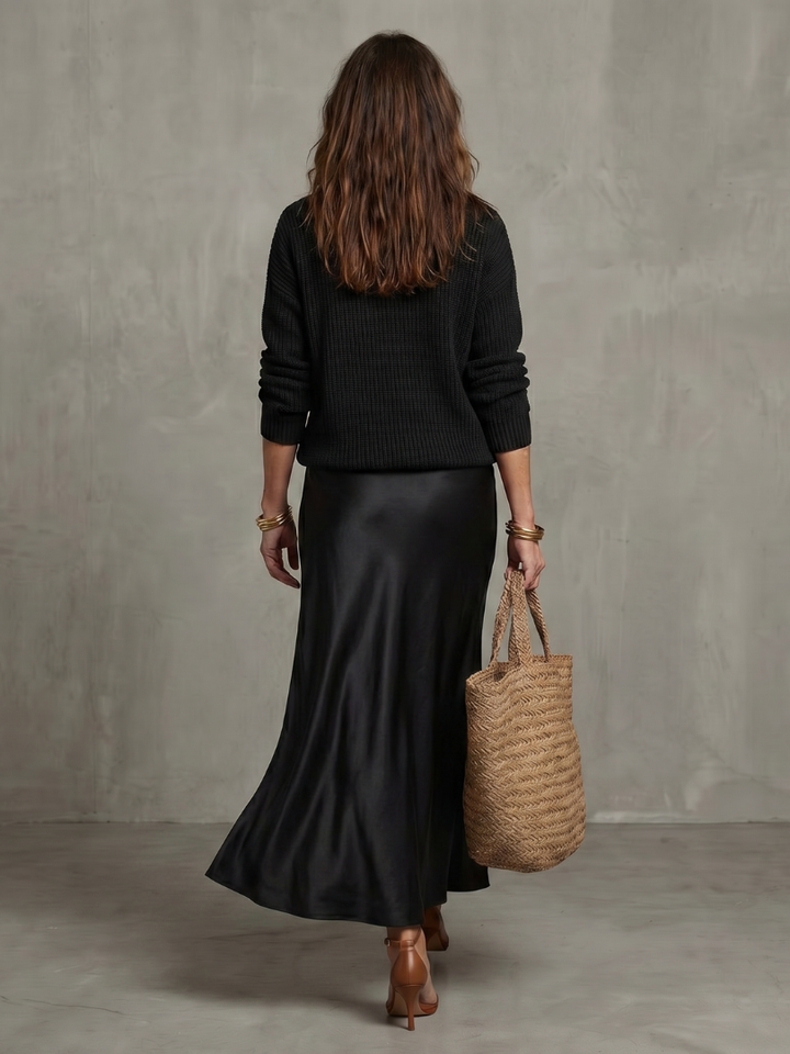 Luciana - Bias Fall Satin Skirt Knit Layer Set