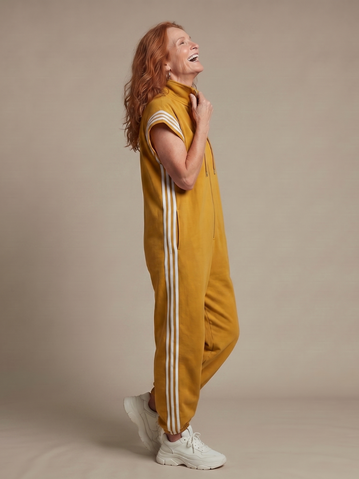 Lark - Zip Front Stripe Panel Jumpsuit
