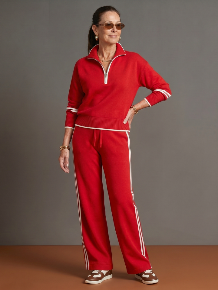 Regen - Zip Neck Long Sleeve Side Stripe Pants Set