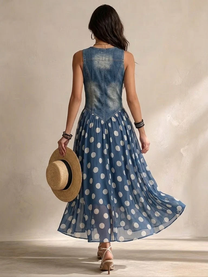 Bianca - Midi Dress in Polka Dot Chiffon