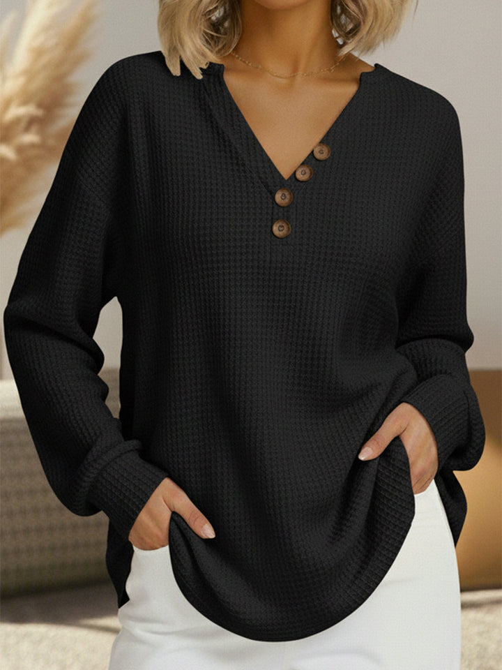 Suzanne | Relaxed Waffle-Knit Henley Top