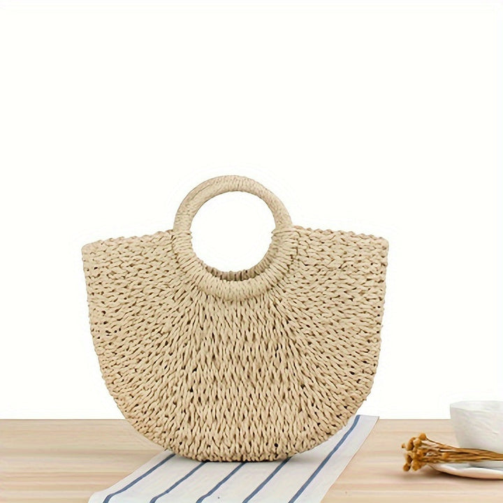 Ottavia - Natural Beige Woven Straw Half-Moon Bag