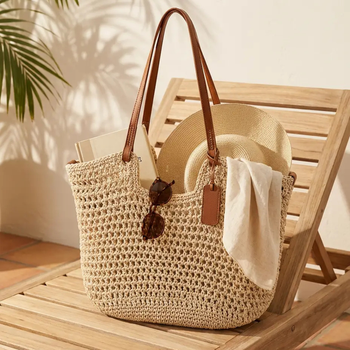Alina - Hand-Woven Crochet Shopper Bag - Light Beige
