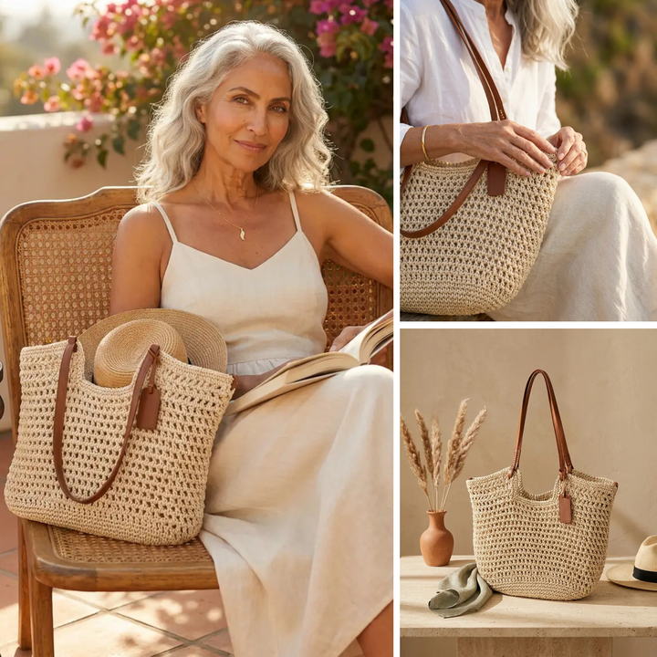 Alina - Hand-Woven Crochet Shopper Bag - Light Beige