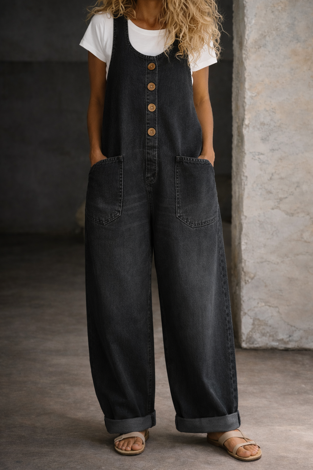 Bethany - Vintage Washed Cotton Denim Overalls