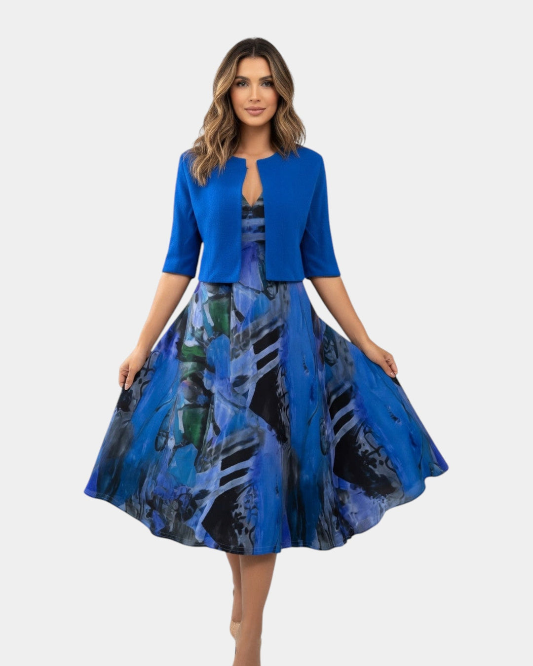 Stacy - Flowing Midi Dress with Matching Blazer
