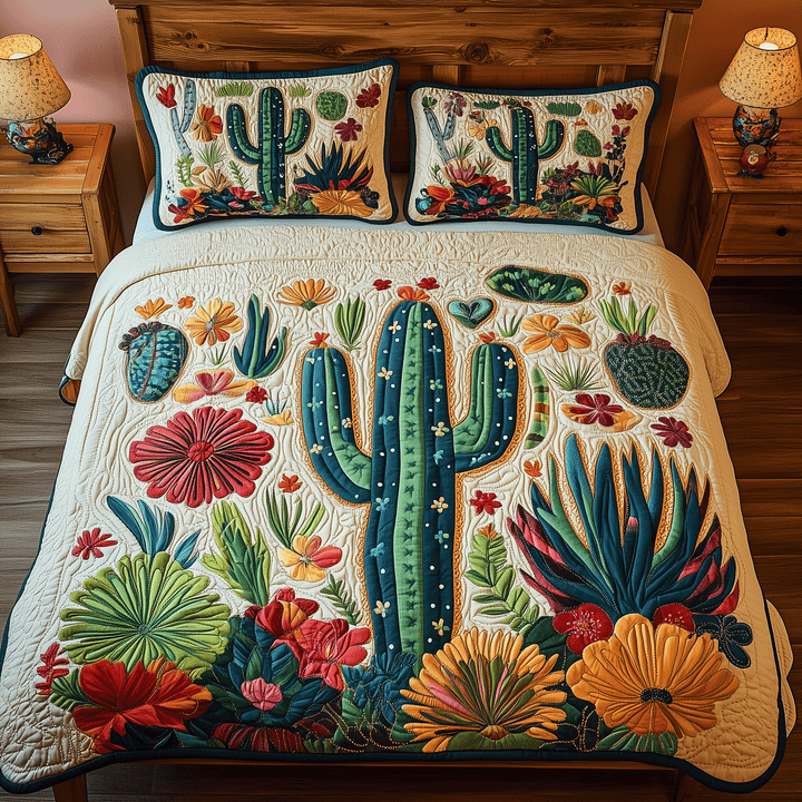 Botanical Cactus - 3-Piece Handmade Bedding Set