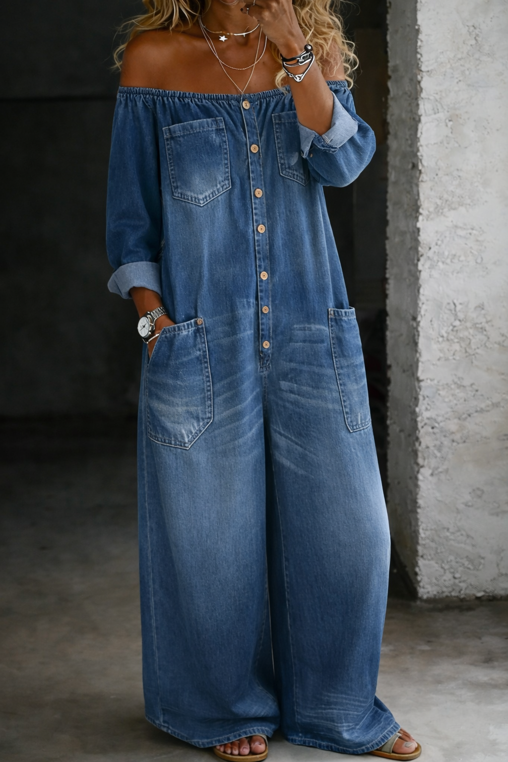 Elena - Off Shoulder Long Sleeve Jumpsuit