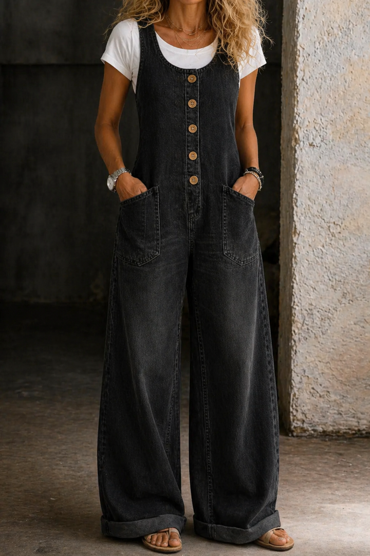 Bethany - Vintage Washed Cotton Denim Overalls