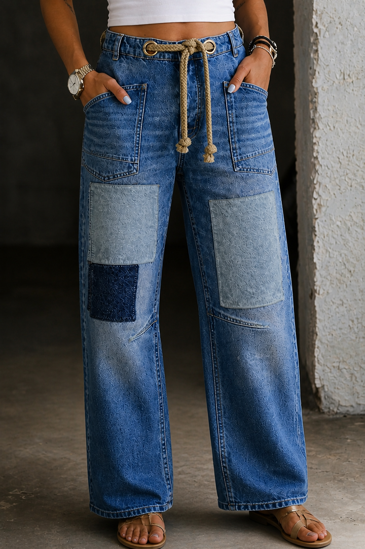 Margaret - Patchwork Drawstring Jeans