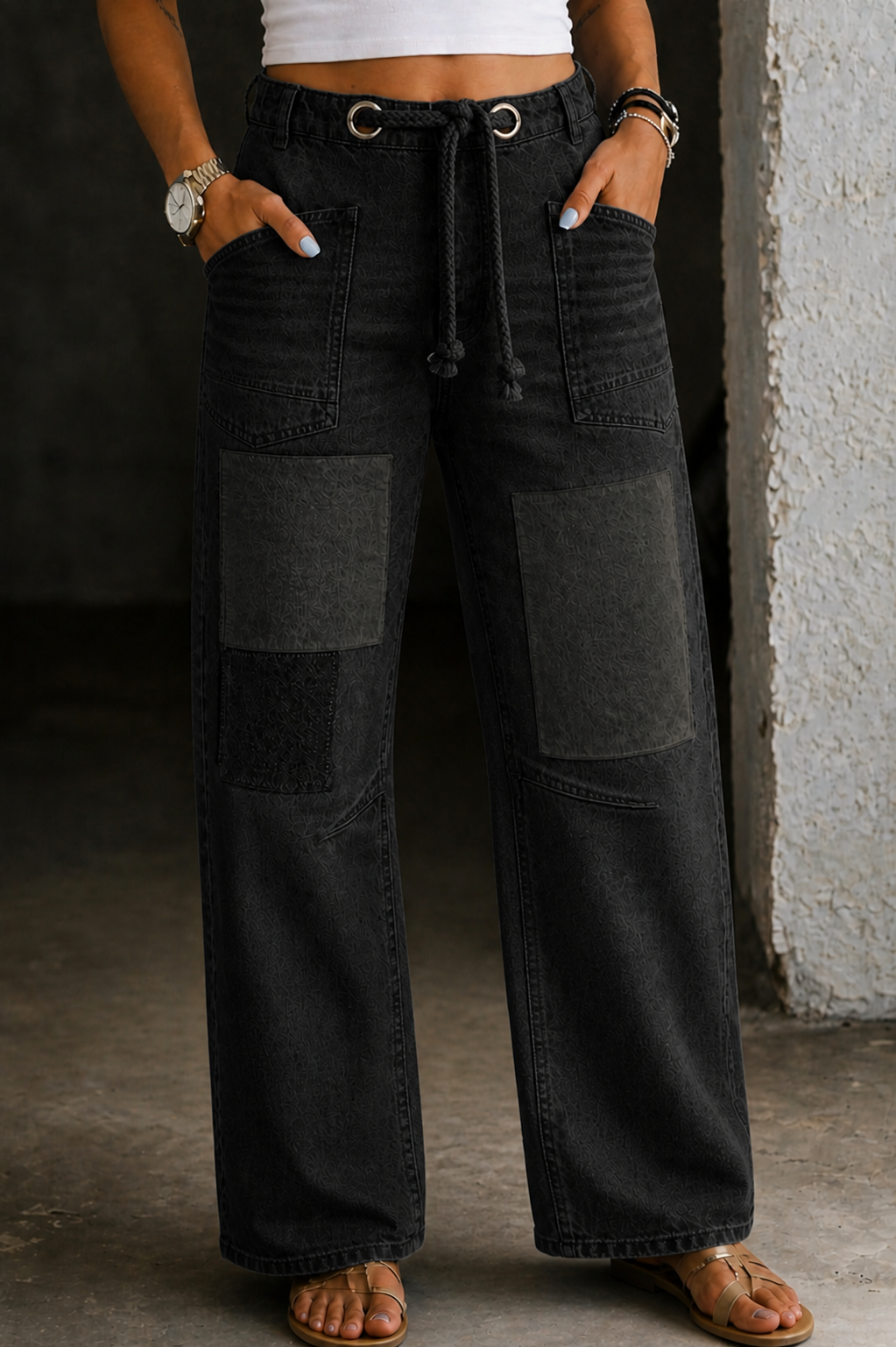 Margaret - Patchwork Drawstring Jeans