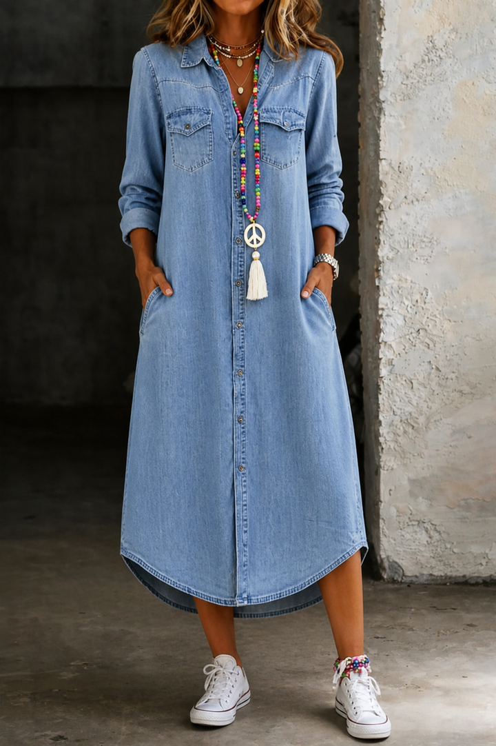 Helen - Casual Elegant Long Denim Shirt Dress