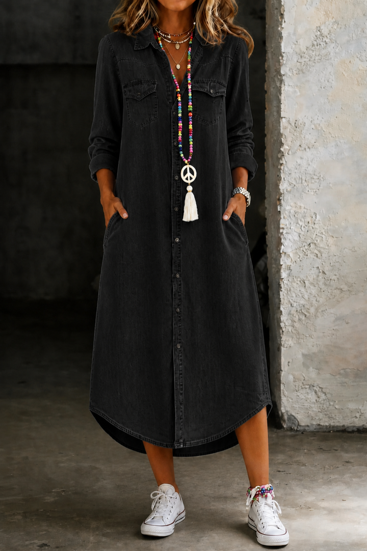 Helen - Casual Elegant Long Denim Shirt Dress