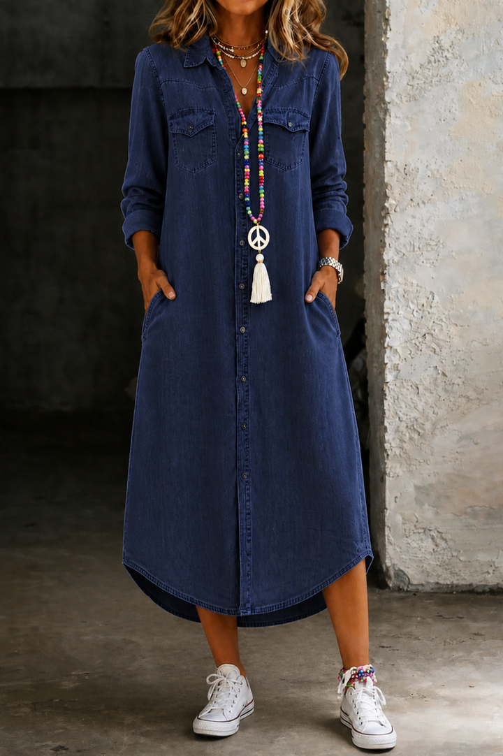 Helen - Casual Elegant Long Denim Shirt Dress