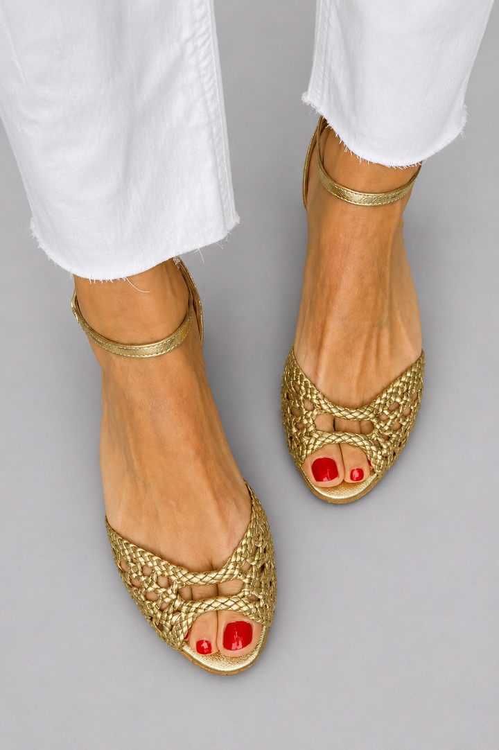 Isadora - Woven Gold Sandals