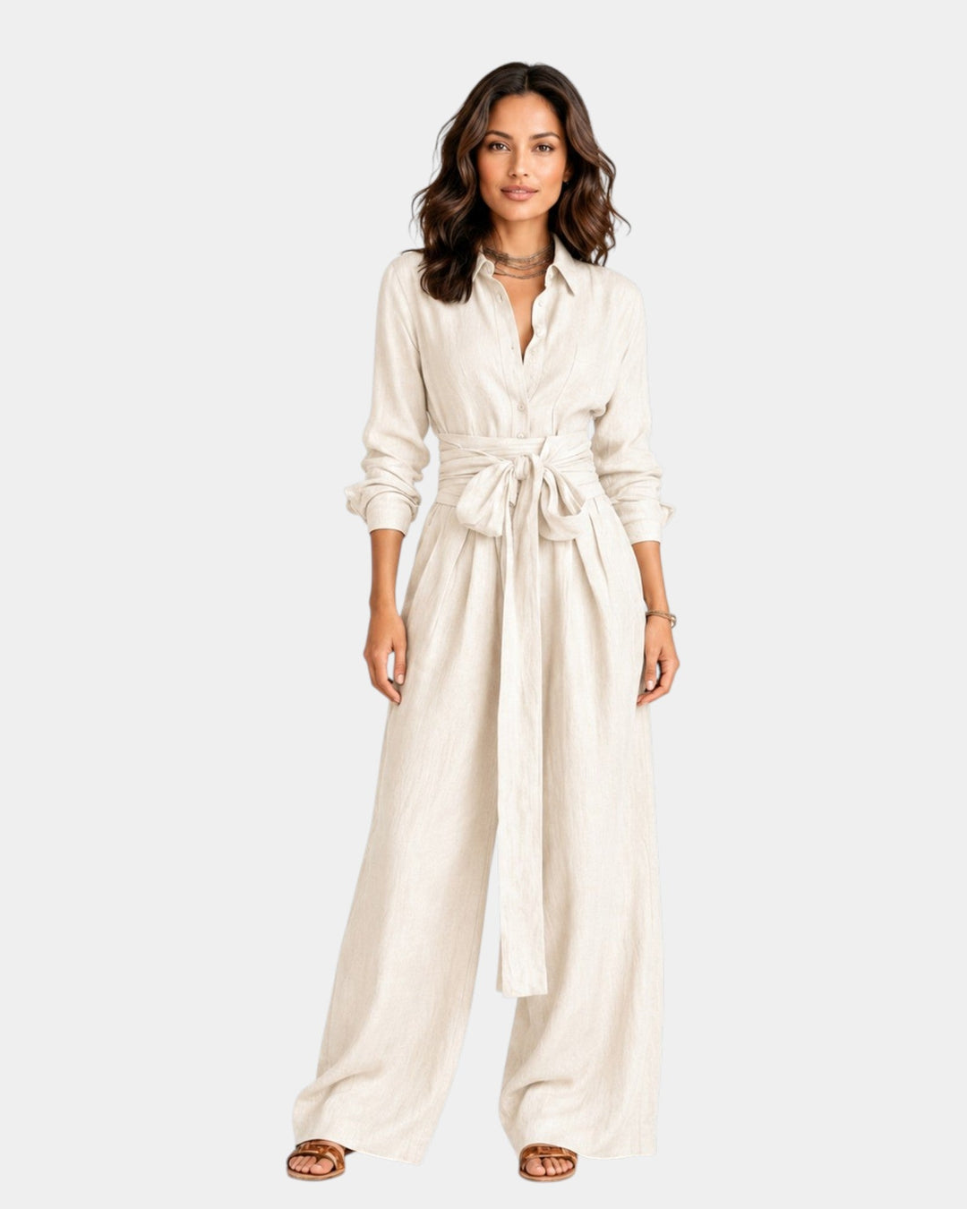 Cybele - Elegant jumpsuit with long sleeves and belt