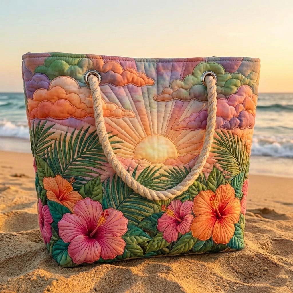 Tropical Sunrise Quilted Beach Bag