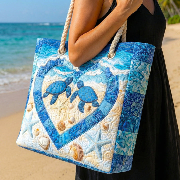 Quilted Beach Bag Turtle Serenity