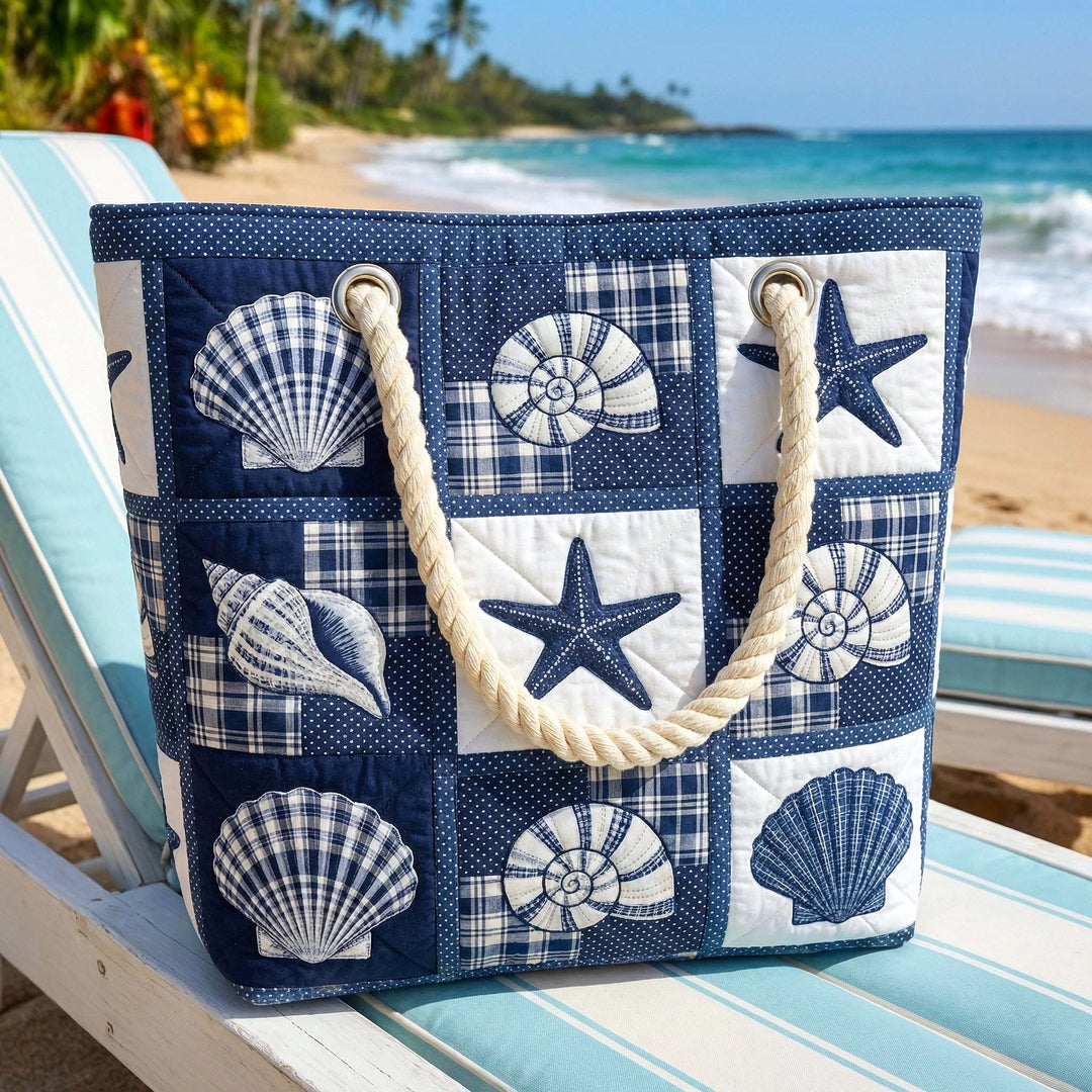 Quilted Beach Bag Shell Serenity