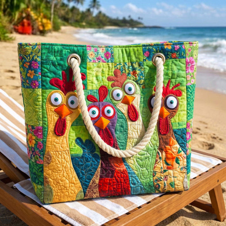 Funky Chicken Quilted Beach Bag