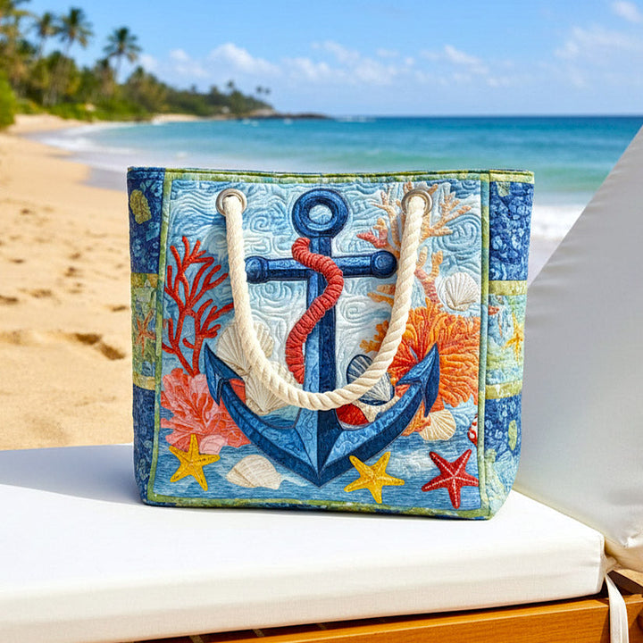 Quilted Beach Bag with Nautical Anchor