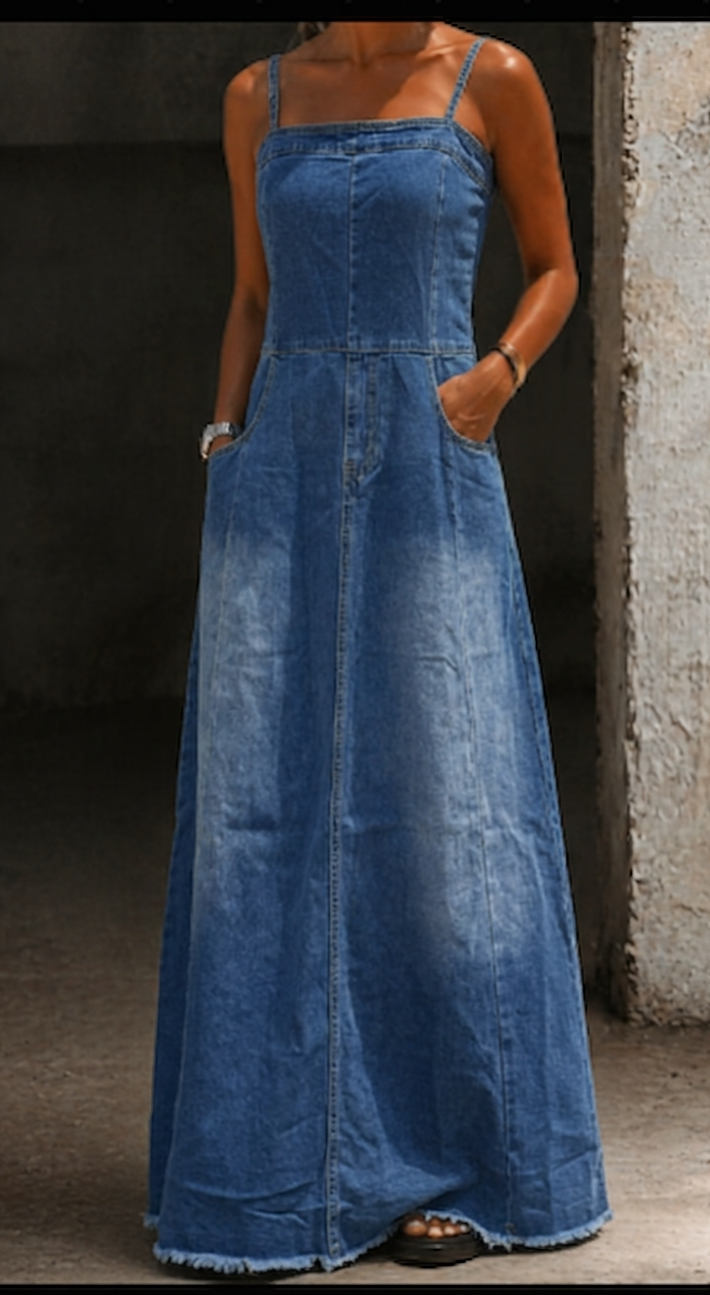 Savannah - Vintage Denim Maxi Dress