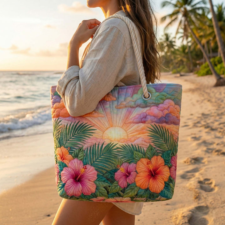 Tropical Sunrise Quilted Beach Bag