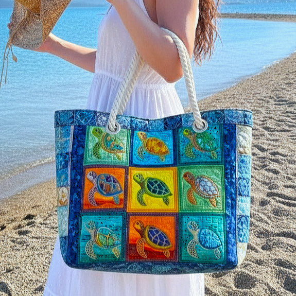 Quilted Beach Bag Turtle Calm