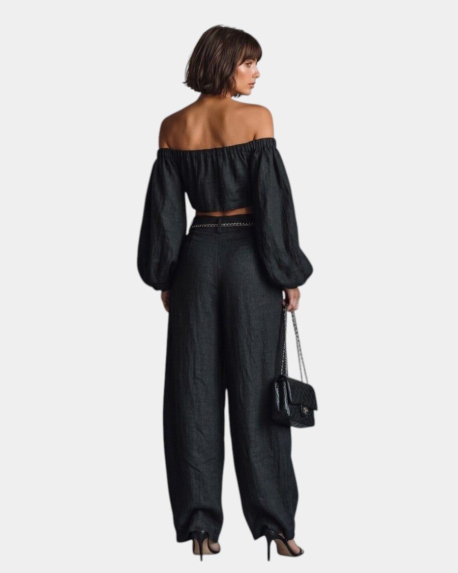 Cíntia - Off-Shoulder Top and Wide Pants Set