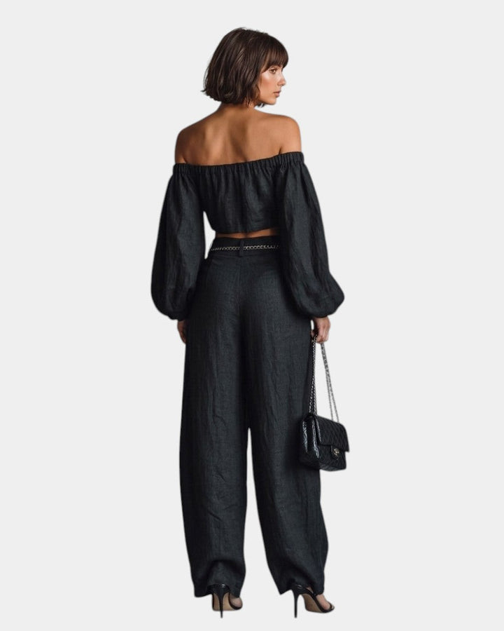 Cíntia - Off-Shoulder Top and Wide Pants Set