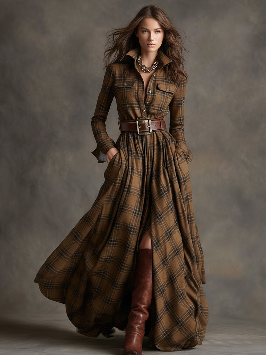 Giulietta Maxi Shirt Dress with Check Pattern
