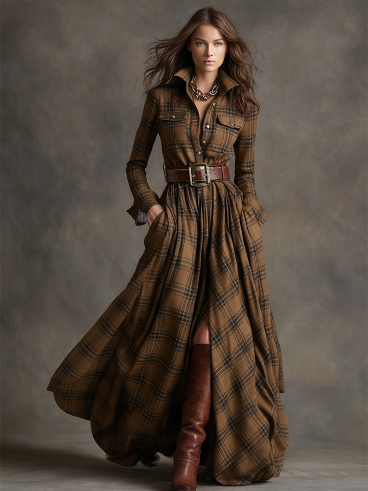 Giulietta Maxi Shirt Dress with Check Pattern