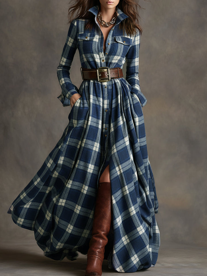Giulietta Maxi Shirt Dress with Check Pattern