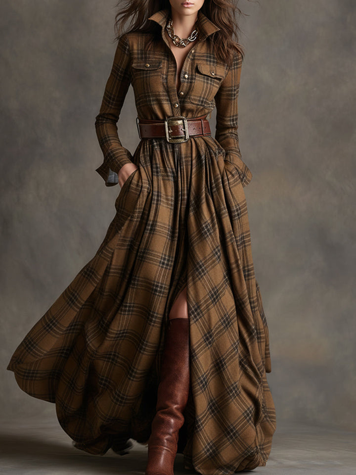 Giulietta Maxi Shirt Dress with Check Pattern