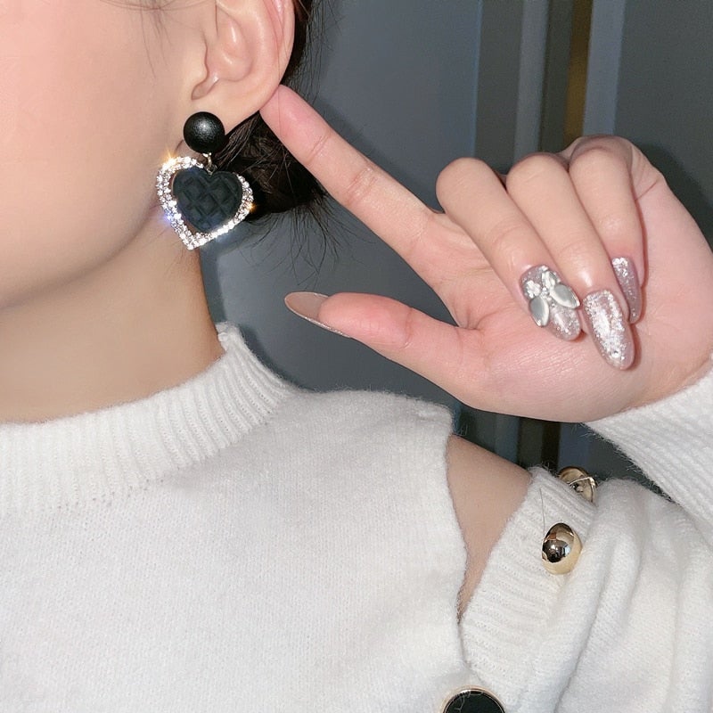 Heart-Shaped Black Gold Earrings