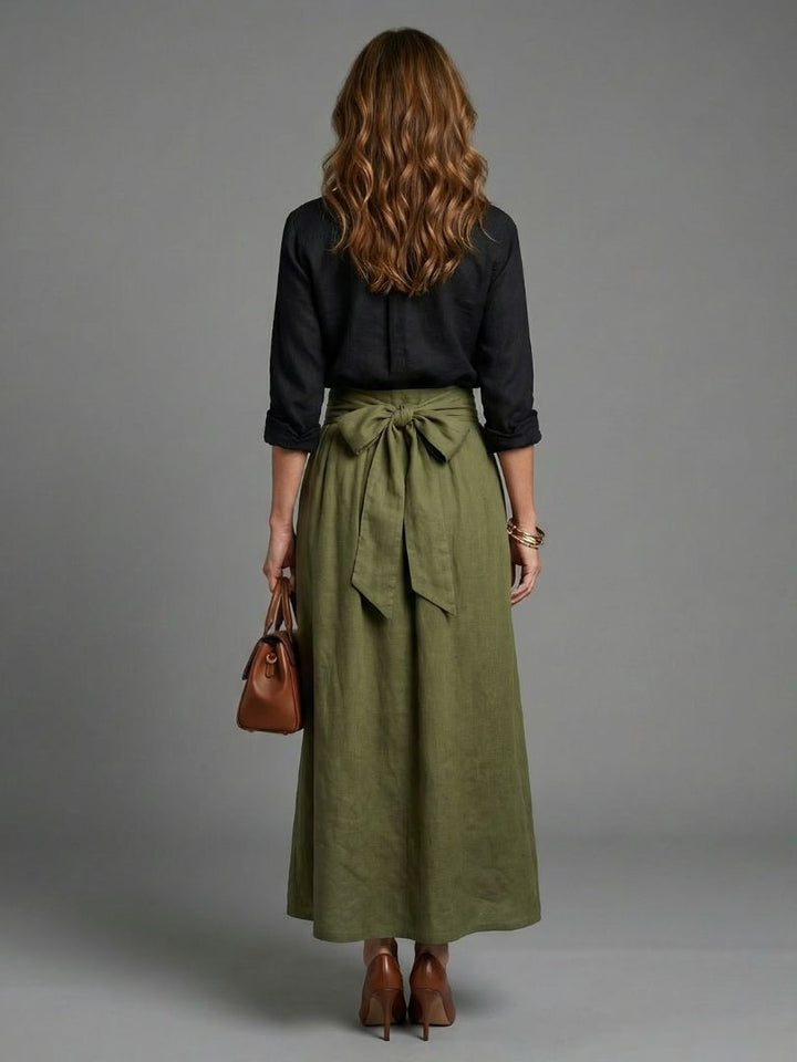 Vera - Two-Piece Set Black Blouse Olive Green Midi Skirt