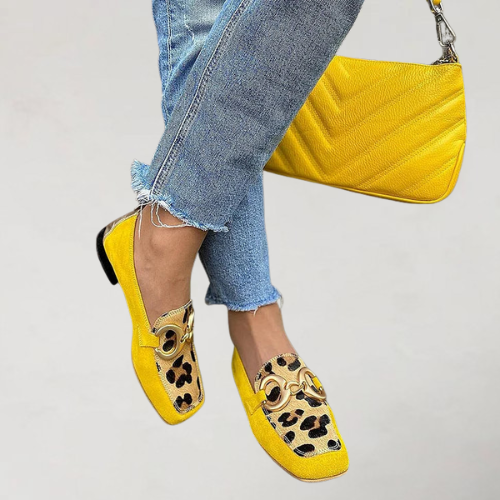 Diana | Casual loafers with metallic finish and leopard print stitching