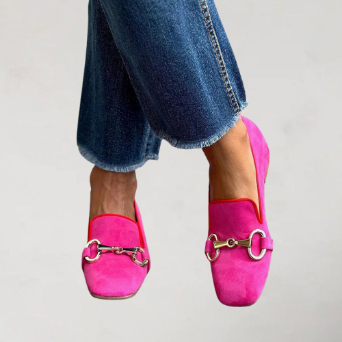 Greet | Square Toe Slip-On Loafers with Metal Buckle
