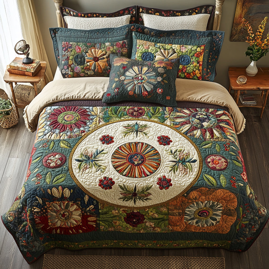 Floral Patchwork - 3-Piece Handmade Bedding Set