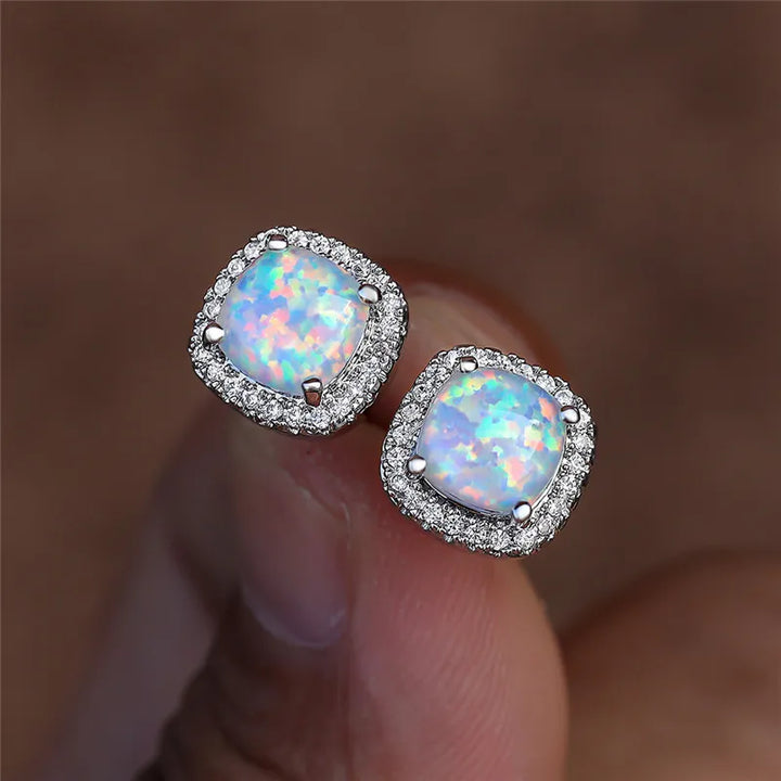 Elegant Silver Earrings with Round Fire Opal