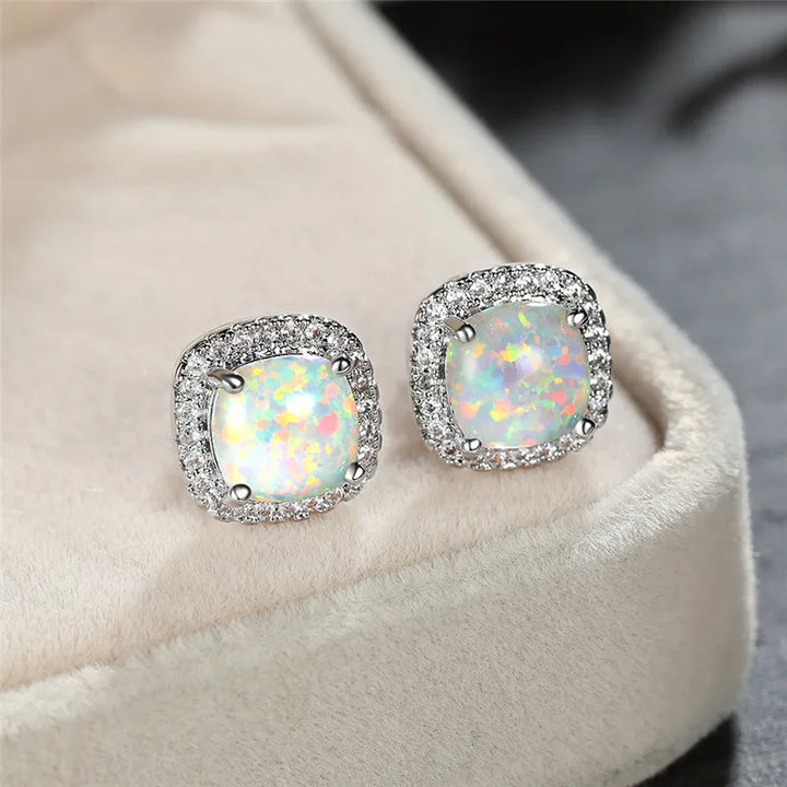 Elegant Silver Earrings with Round Fire Opal