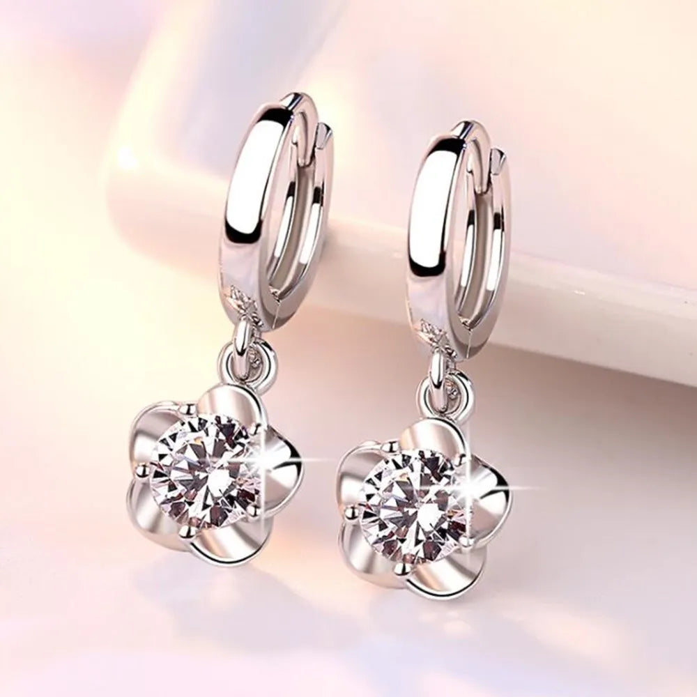 Silver Earrings with Purple and White Zirconia