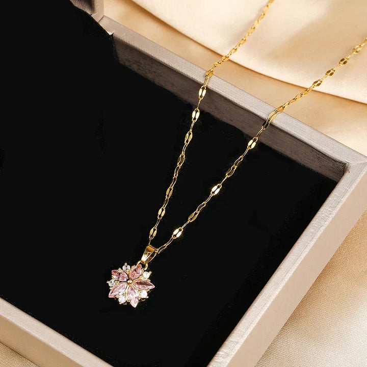 Sakura Rose Romantic Necklace in Stainless Steel